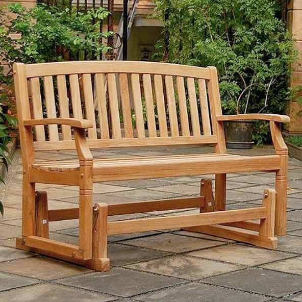 Teak 4 Foot Arched Patio Glider Bench