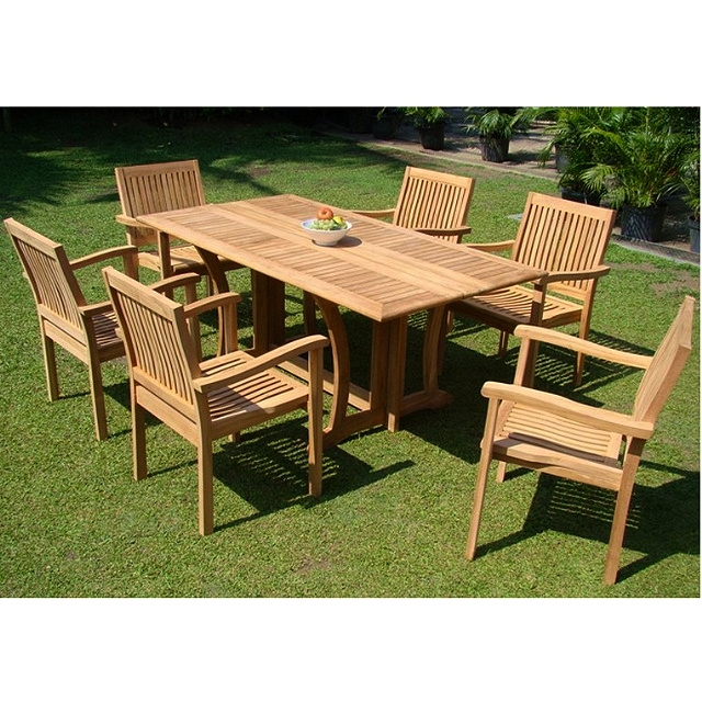 Teak 7 Piece 68 Inch Deck Patio Dining Set