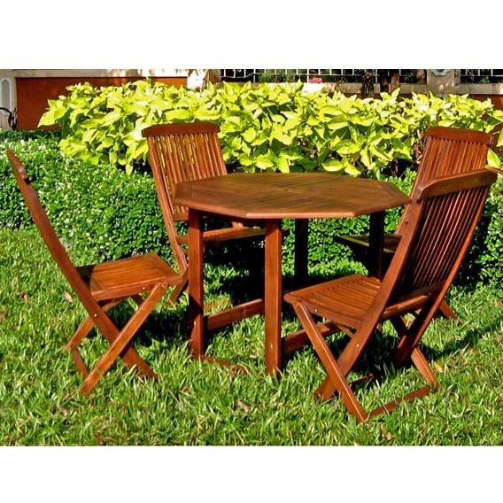 Acacia 5pc 38 Inch Octagonal Storage Garden Dining Set