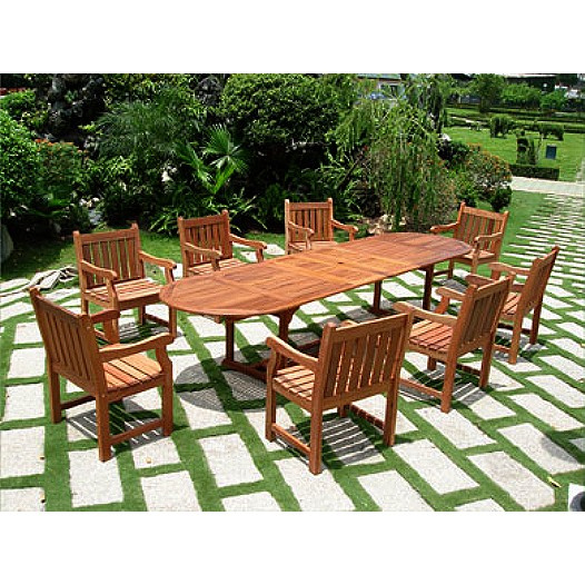 Eucalyptus 9 Piece Extendable 90 Inch Outdoor Dining Set