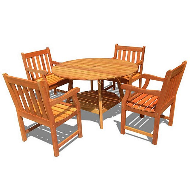 Eucalyptus 5 Piece 58 Inch Garden Dining Set with Armchairs