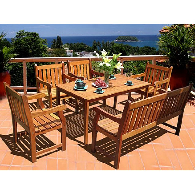 Eucalyptus 6 Piece 59 Inch Patio Dining Set with Bench