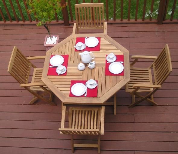 Teak 47 Inch Octagonal Folding Dining Table