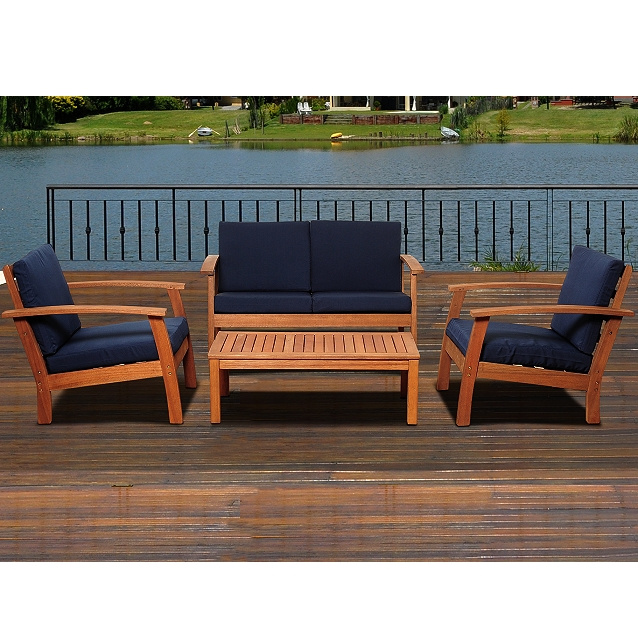 4pc Teak Type Deep Seating Conversation Set - Colors