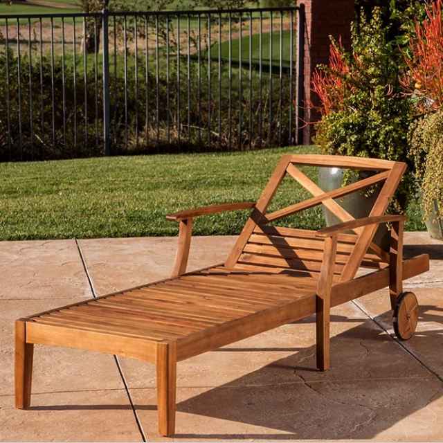 Teak Finish Acacia 4 Position Deck Outdoor Lounger