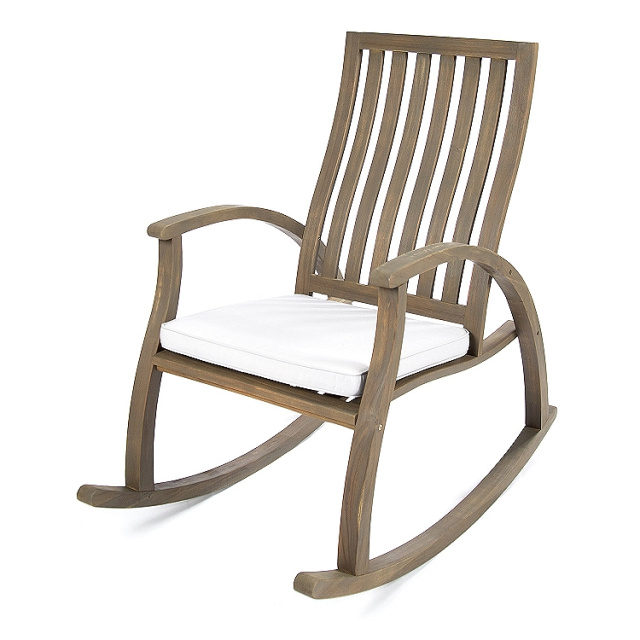 Modern Acacia Gray Porch Rocking Chair With Cushion