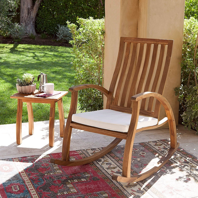 Contemporary Acacia Deck Rocking Chair With Cushion