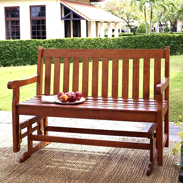 Classic Teak Oiled 4 Foot Slat Back Glider Bench