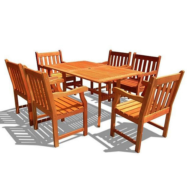 Eucalyptus 7 Piece 59 Inch Deck Dining Set with Armchairs
