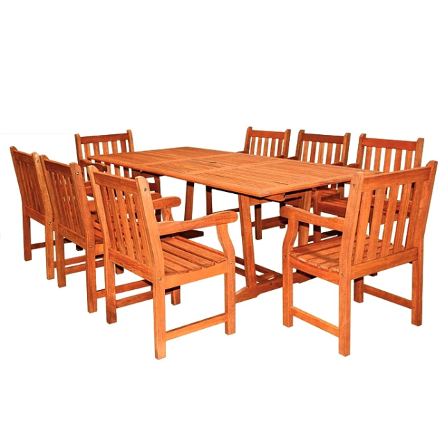 Eucalyptus 9 Piece 90 Inch Expandable Outdoor Dining Set