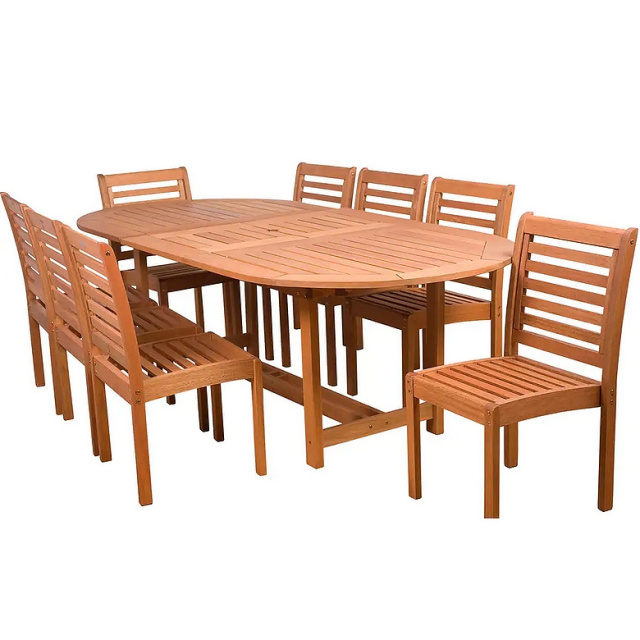 Eucalyptus 9 Piece Extendable Outdoor Patio Dining Set