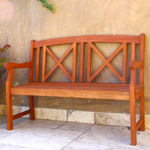 Eucalyptus 4 Foot X-Back Outdoor Porch Bench