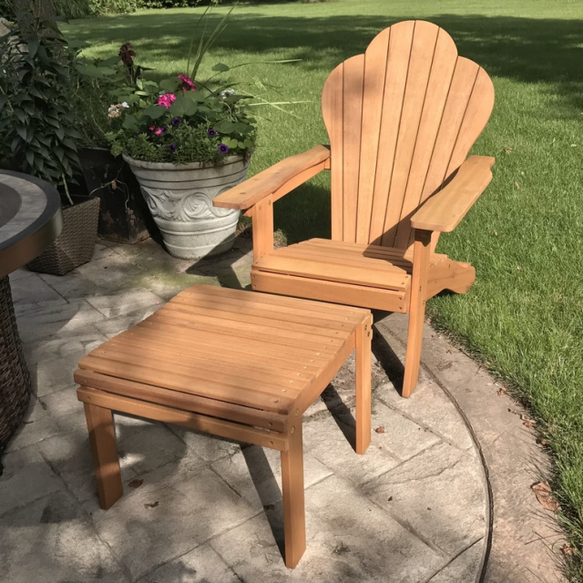 Outdoor Eucalyptus Adirondack Armchair and Ottoman Set