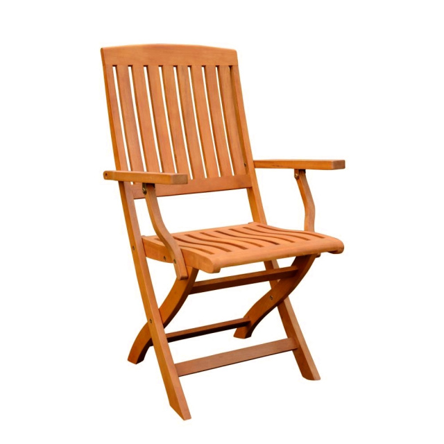 Pair Teak Type Folding Outdoor Armchairs