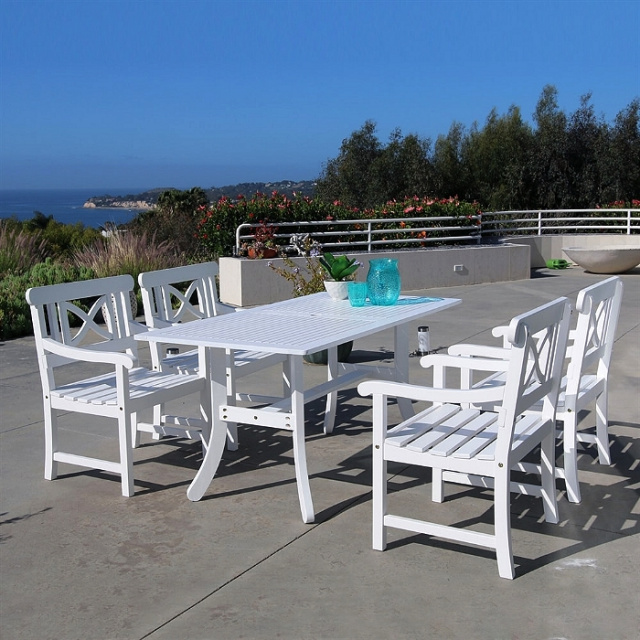 Acacia 5 Piece 59 Inch White Classic Outdoor Dining Set