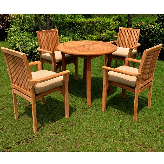 Teak 5 Piece 36 Inch Round Outdoor Dining Set