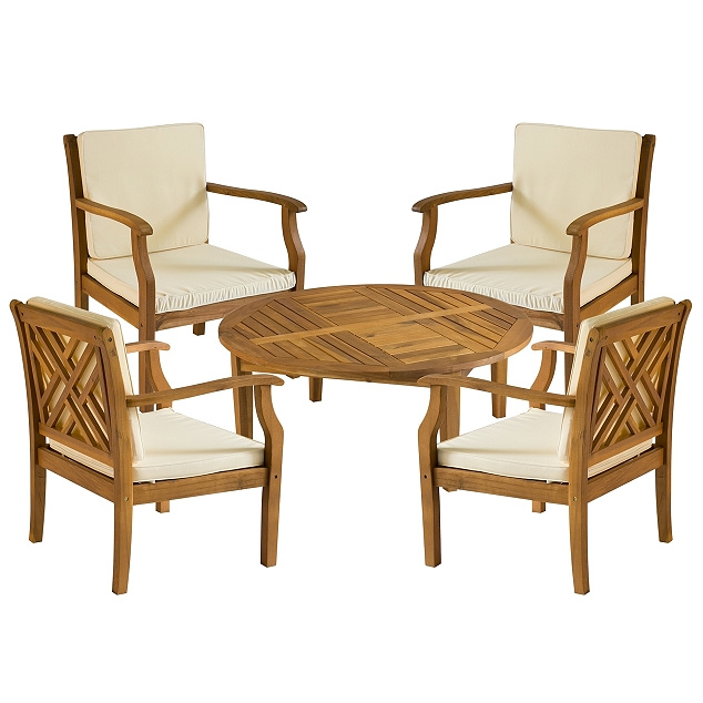 Teak Type 5pc Chippendale Conversation Set with Cushions