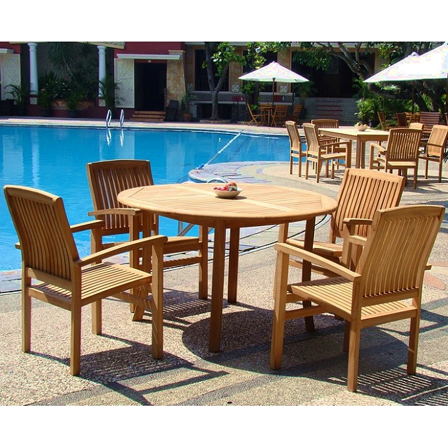 Teak 5 Piece 48 Inch Outdoor Patio Dining Set