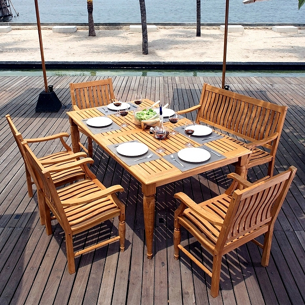 Teak 6 Piece 72 Inch Deluxe Patio Dining Set