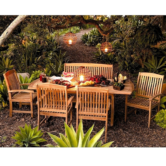 Teak 6 Piece 60 to 84 Inch Expandable Outdoor Dining Set