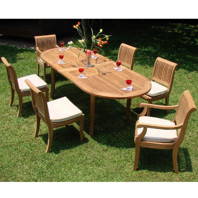 Teak 7 Piece 71 to 94 Inch Deluxe Backyard Dining Set