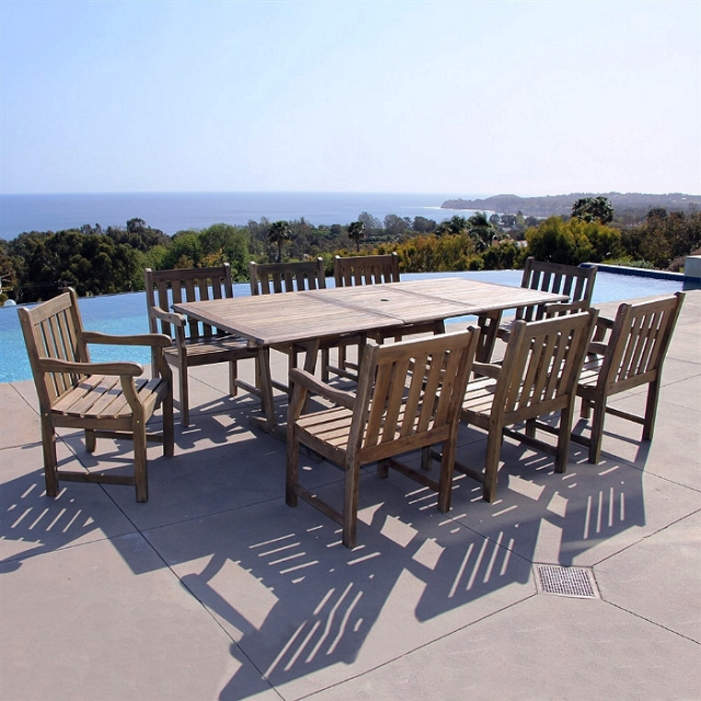 Acacia 9 Piece 67 to 90 Inch Scraped Gray Outdoor Dining Set