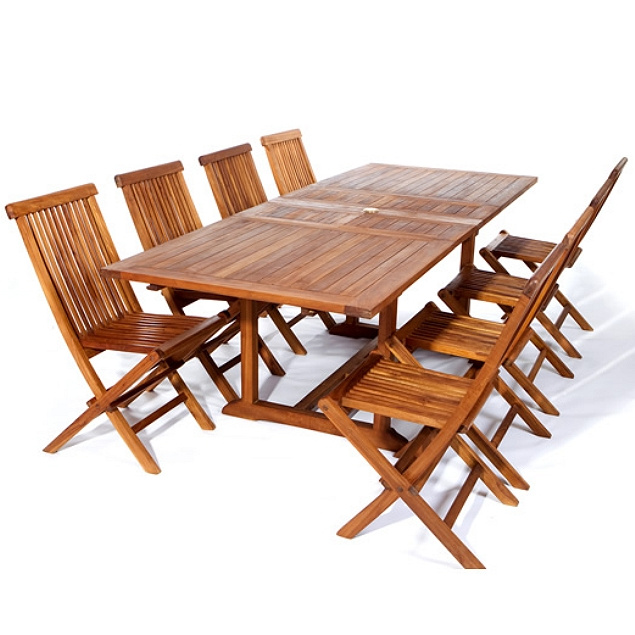 Teak 9 Piece 50 to 75 Inch Dual Butterfly Leaf Patio Dining Set