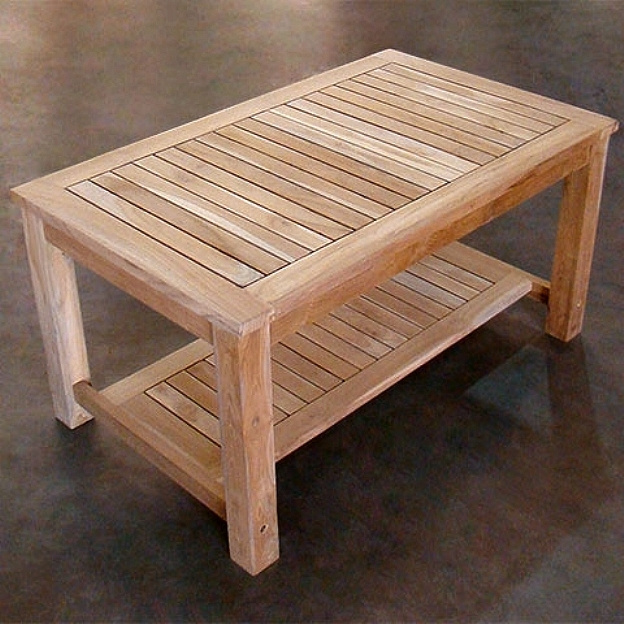 Teak Commercial Grade Coffee Table with Lower Shelf