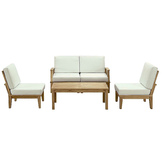 Teak 4pc Deep Seating Conversation Set with Cushions