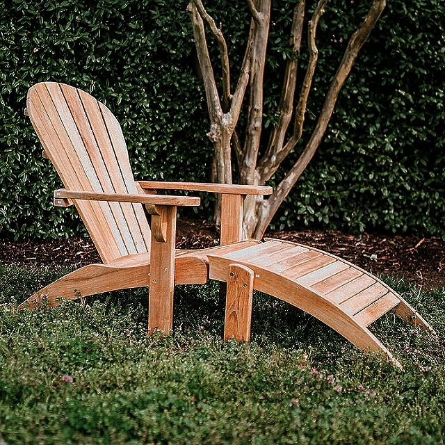 Teak Deluxe Adirondack Outdoor Chair and Footstool