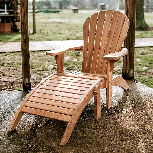 Teak Deluxe Adirondack Outdoor Chair and Footstool