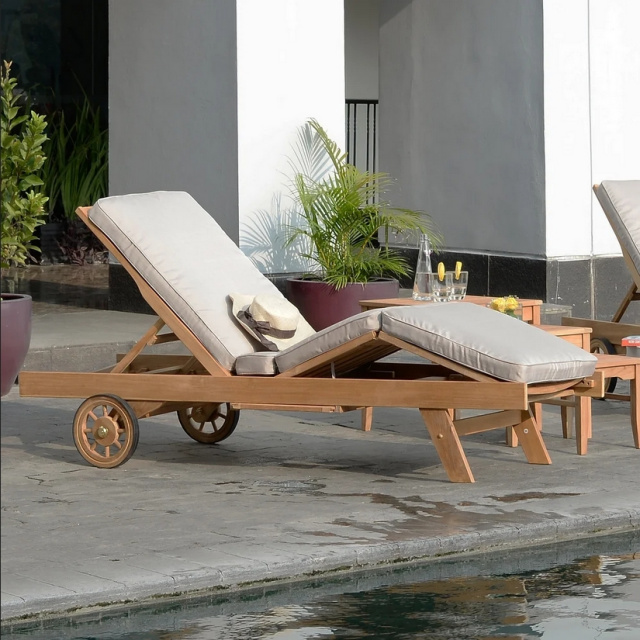 Teak Deluxe Patio Deck Chaise Lounger