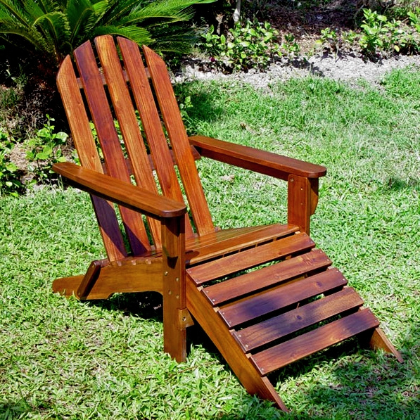 Teak Finish Adirondack Chair And Ottoman Set.JPG