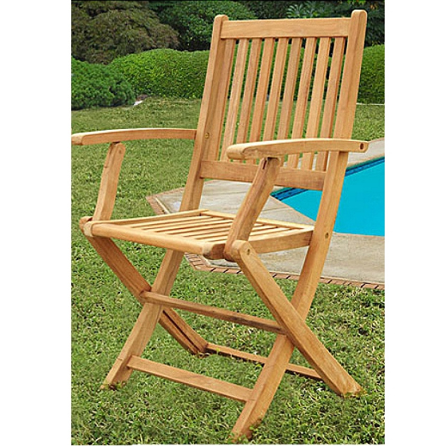 Pair Deluxe Teak Folding Garden Armchairs