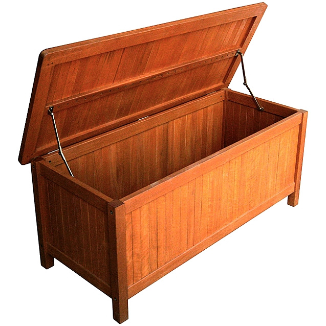 Teak Oiled Patio Storage Chest Trunk Box