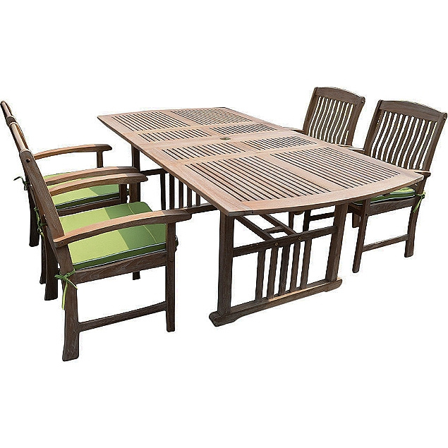 Teak 5 Piece 60 to 84 Inch Courtyard Dining Set with Cushions