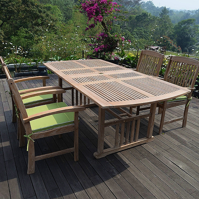 Teak 5 Piece 60 to 84 Inch Courtyard Dining Set with Cushions