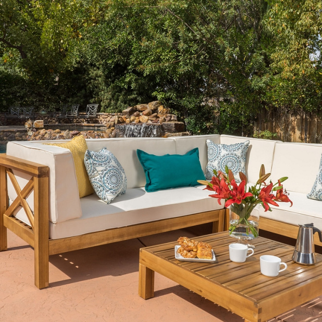 Teak Type Acacia 4 Piece Outdoor Sectional Sofa Set