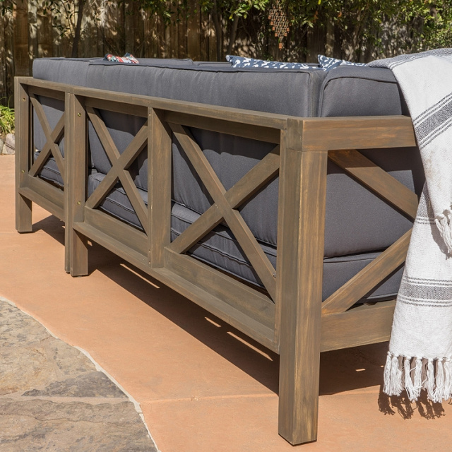 Teak Type Acacia 4 Piece Gray Outdoor Sofa Sectional Set