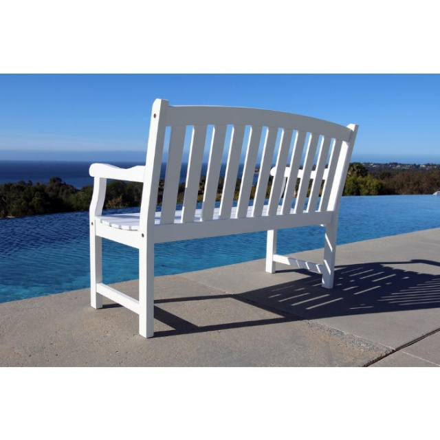 Acacia 4 Foot White Outdoor Courtyard Bench