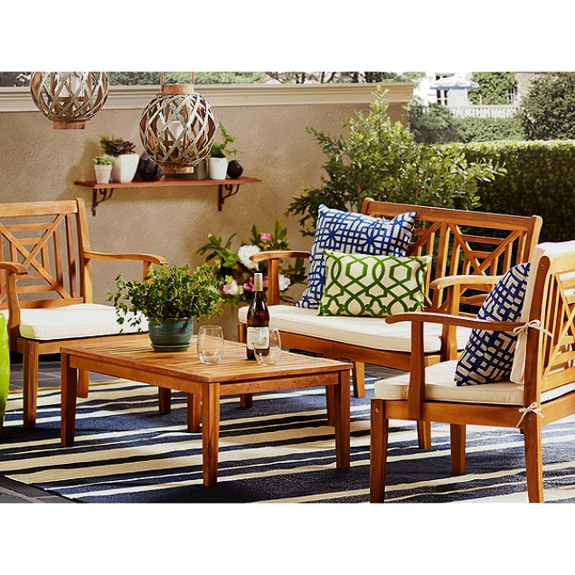 Teak Type 4pc Deep Seating Conversation Set with Cushions