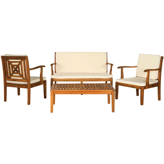 Teak Type 4pc Deep Seating Conversation Set with Cushions