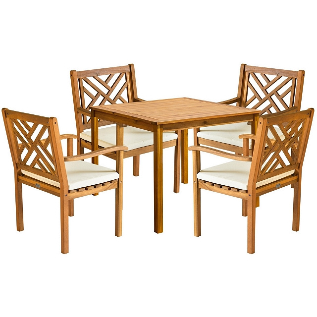 Acacia 5 Piece 35 Inch Chippendale Dining Set with Cushions