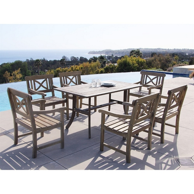 Acacia 7 Piece 59 Inch Weathered Gray Garden Dining Set