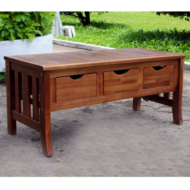 Teak Type Hardwood Backless Storage Bench