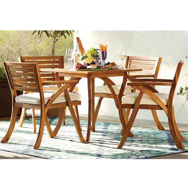 Teak Type Outdoor 5pc Dining Set with Cushions