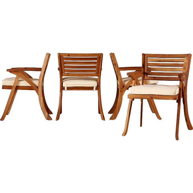 Teak Type Outdoor 5pc Dining Set with Cushions