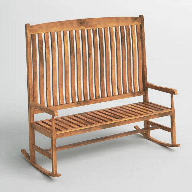 Teak Type Outdoor Porch Rocker Bench