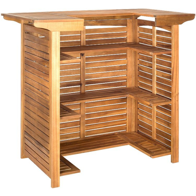 Teak Type Patio Outdoor Bar Table 3pc Set