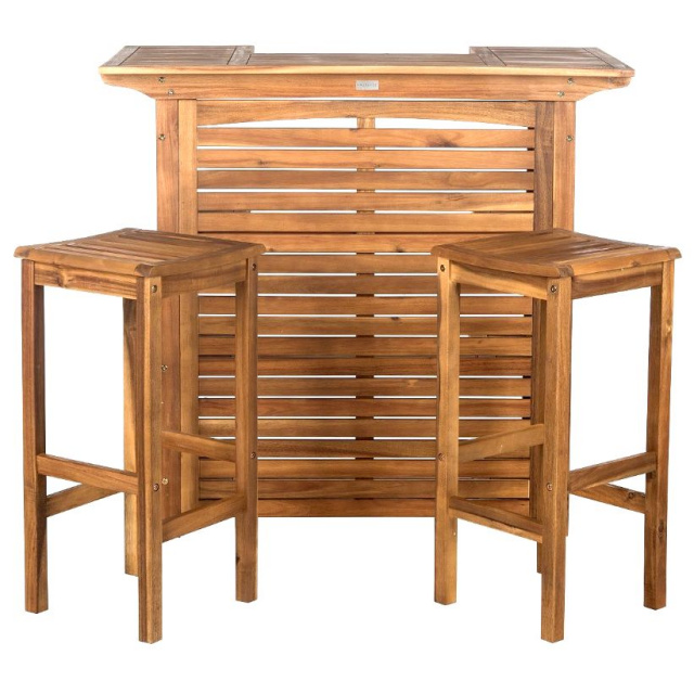 Teak Type Patio Outdoor Bar Table 3pc Set